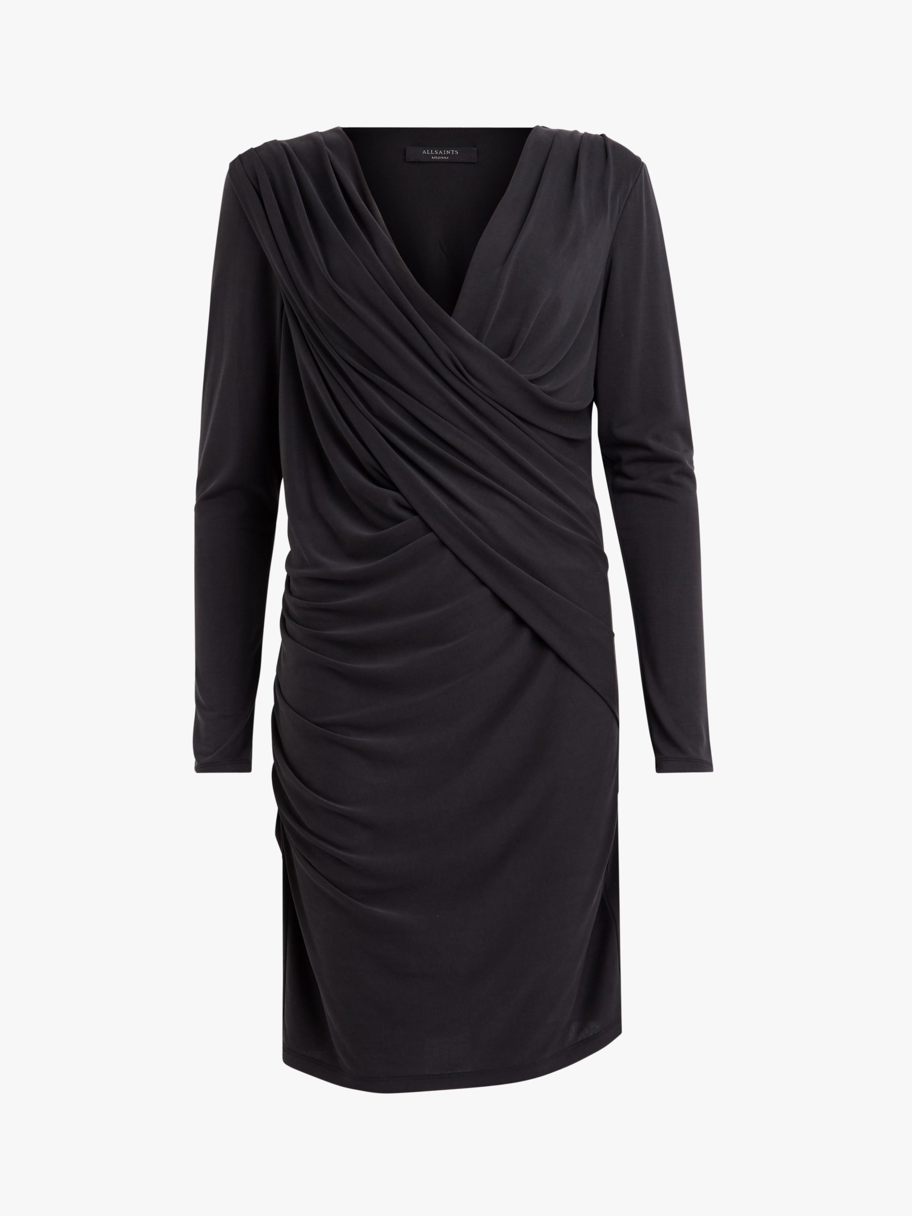 AllSaints Sofia Long Sleeve Jersey Dress, Washed Black