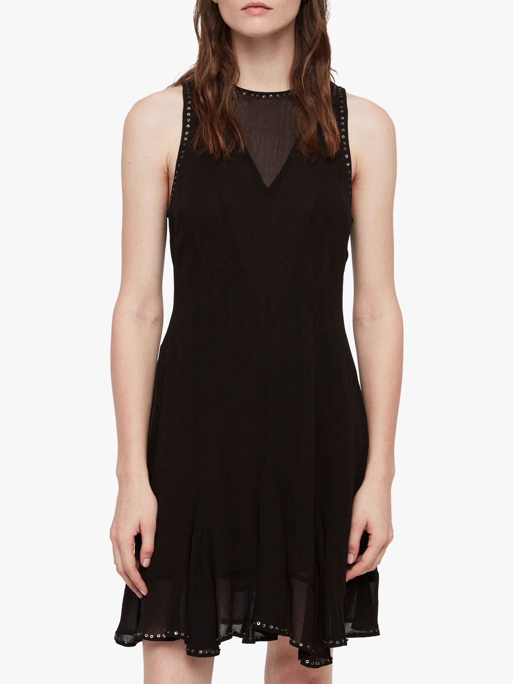 AllSaints Eleanor Stud Dress, Black at John Lewis & Partners