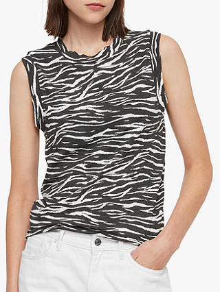 AllSaints Zee Imogen Zebra Print Tank Top, Chalk White