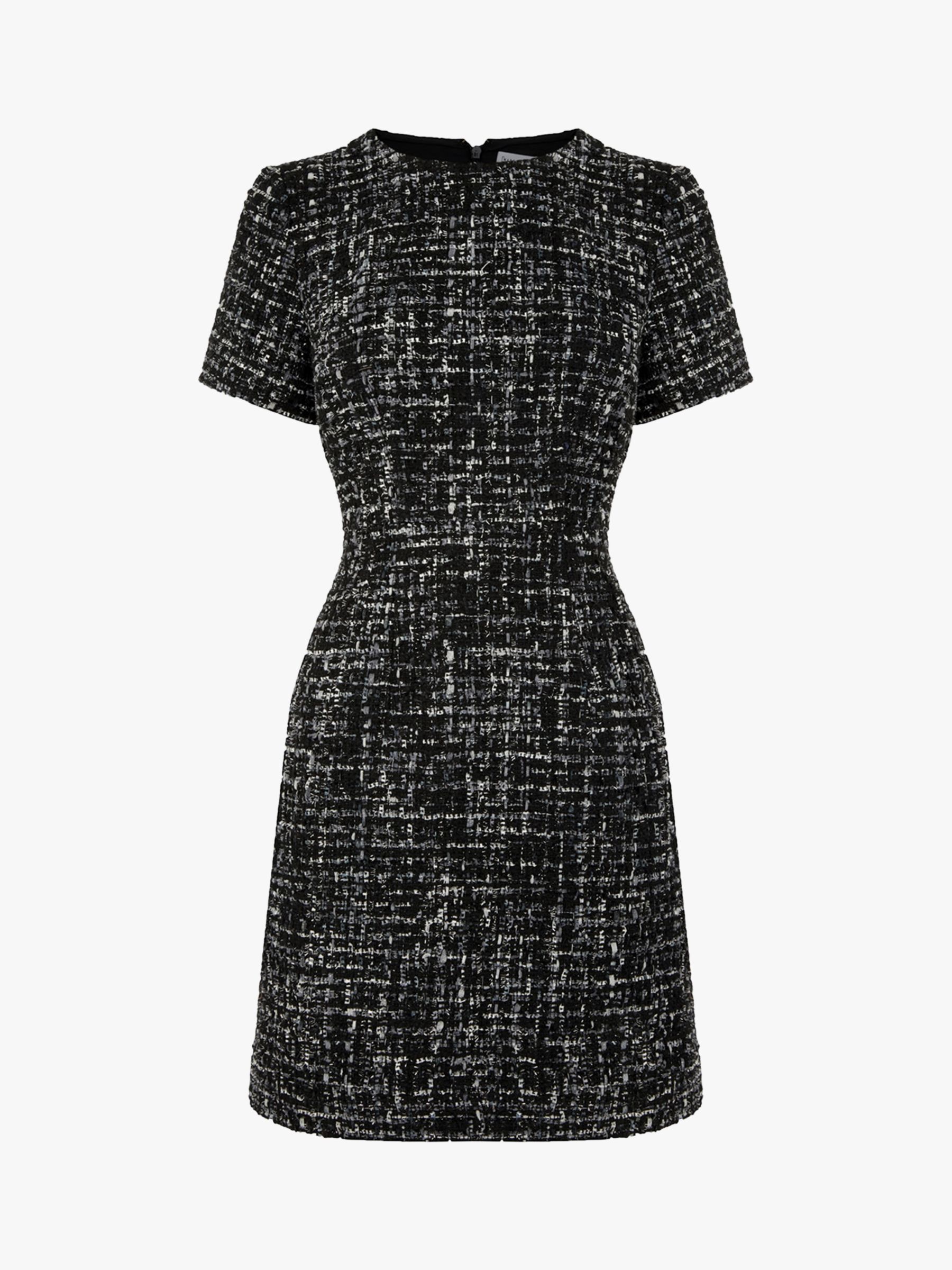 Warehouse Short Sleeve Tweed Dress, Monochrome