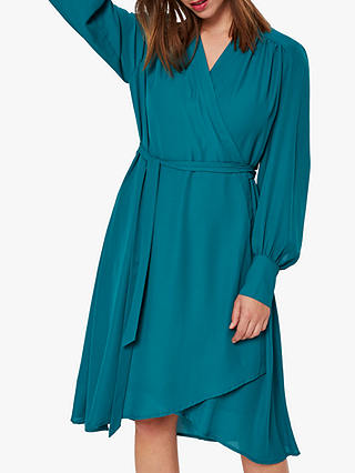 Selected Femme Alva Long Sleeve Wrap Dress, Teal Green