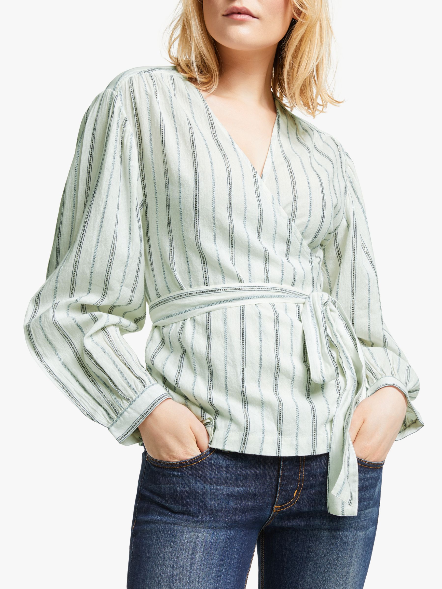 AND/OR Reece Wrap Stripe Top, White Mix