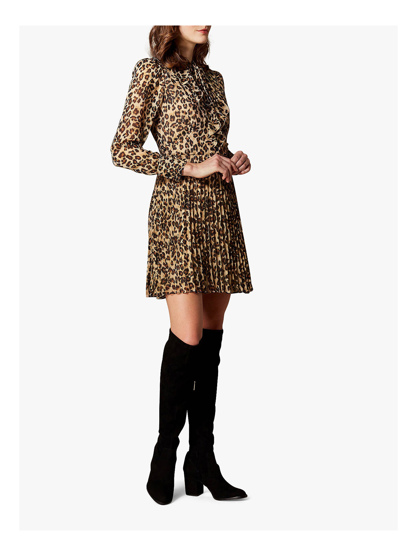 Karen Millen Leopard Print Ruffle Dress, Multi at John Lewis & Partners
