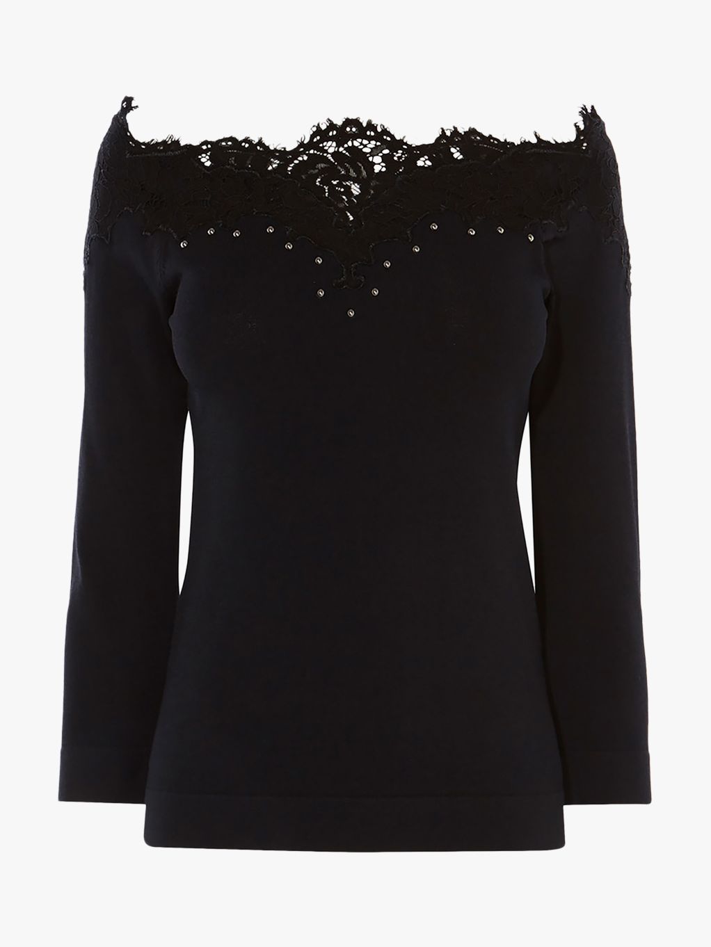 Karen Millen Lace Bardot Top, Black at John Lewis & Partners