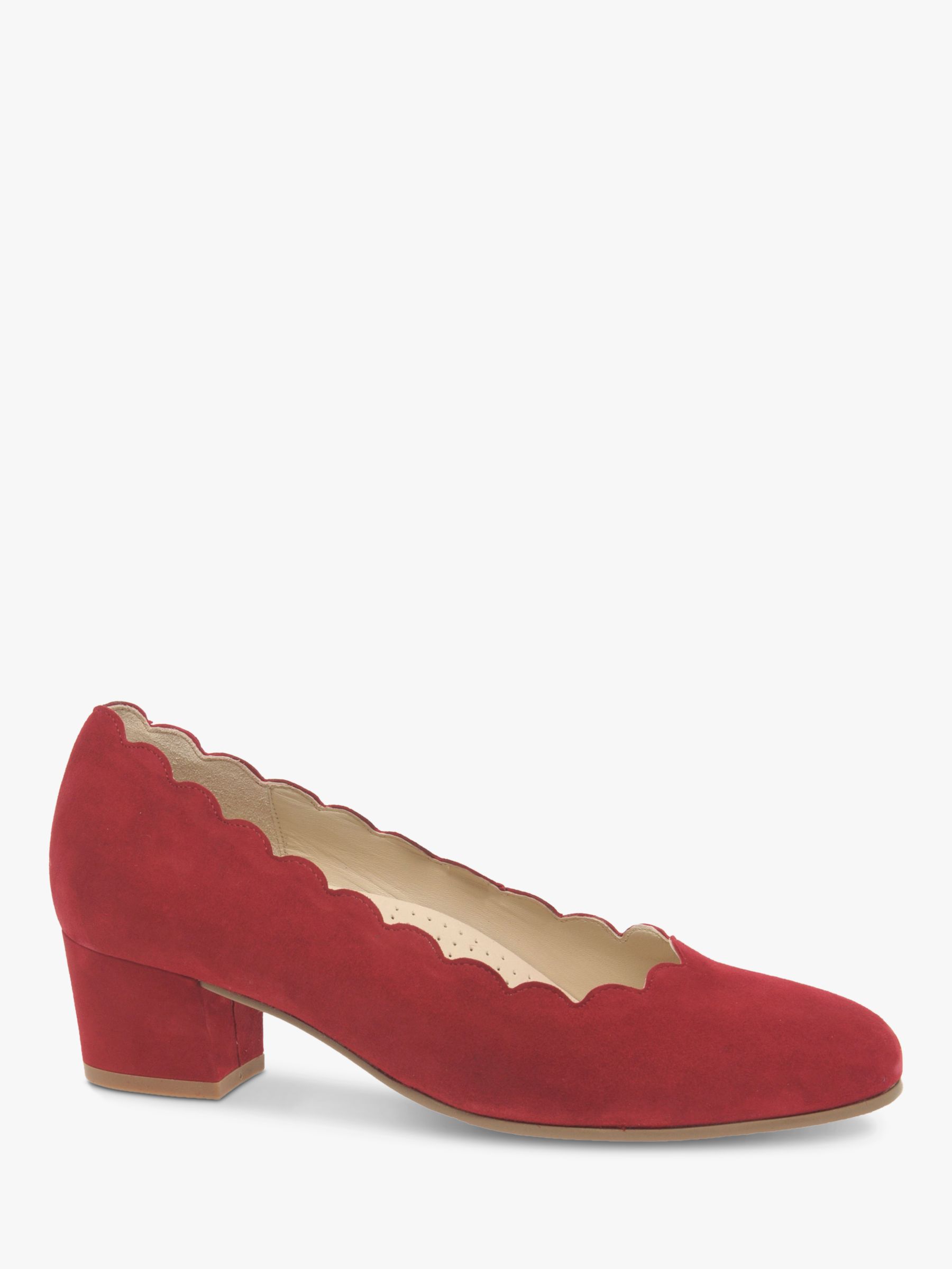 Gabor Gigi Wide Fit Suede Block Heeled Court Shoes, Red at John Lewis ...