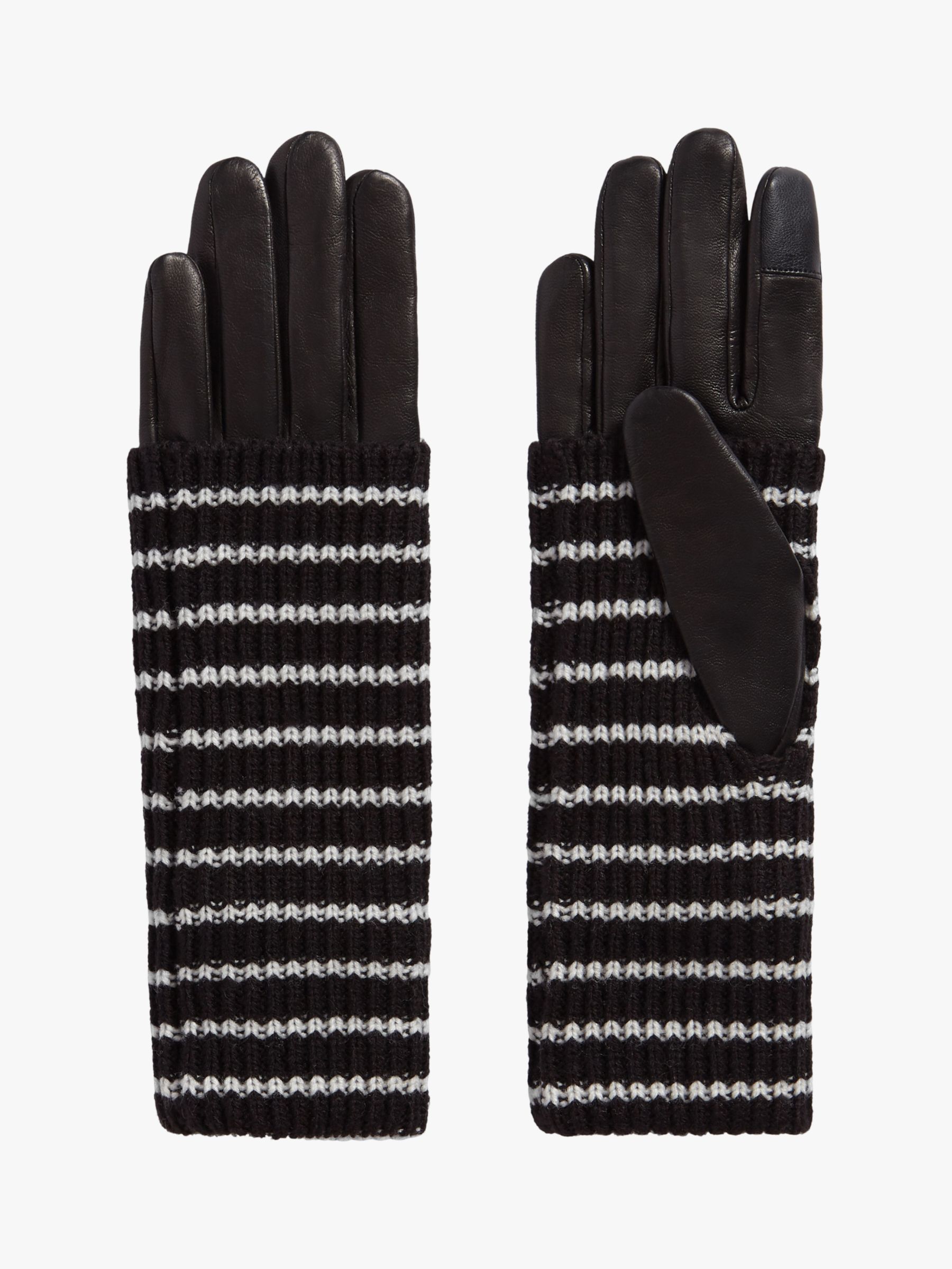 AllSaints Stripe Knit Cuff Leather Gloves, Black