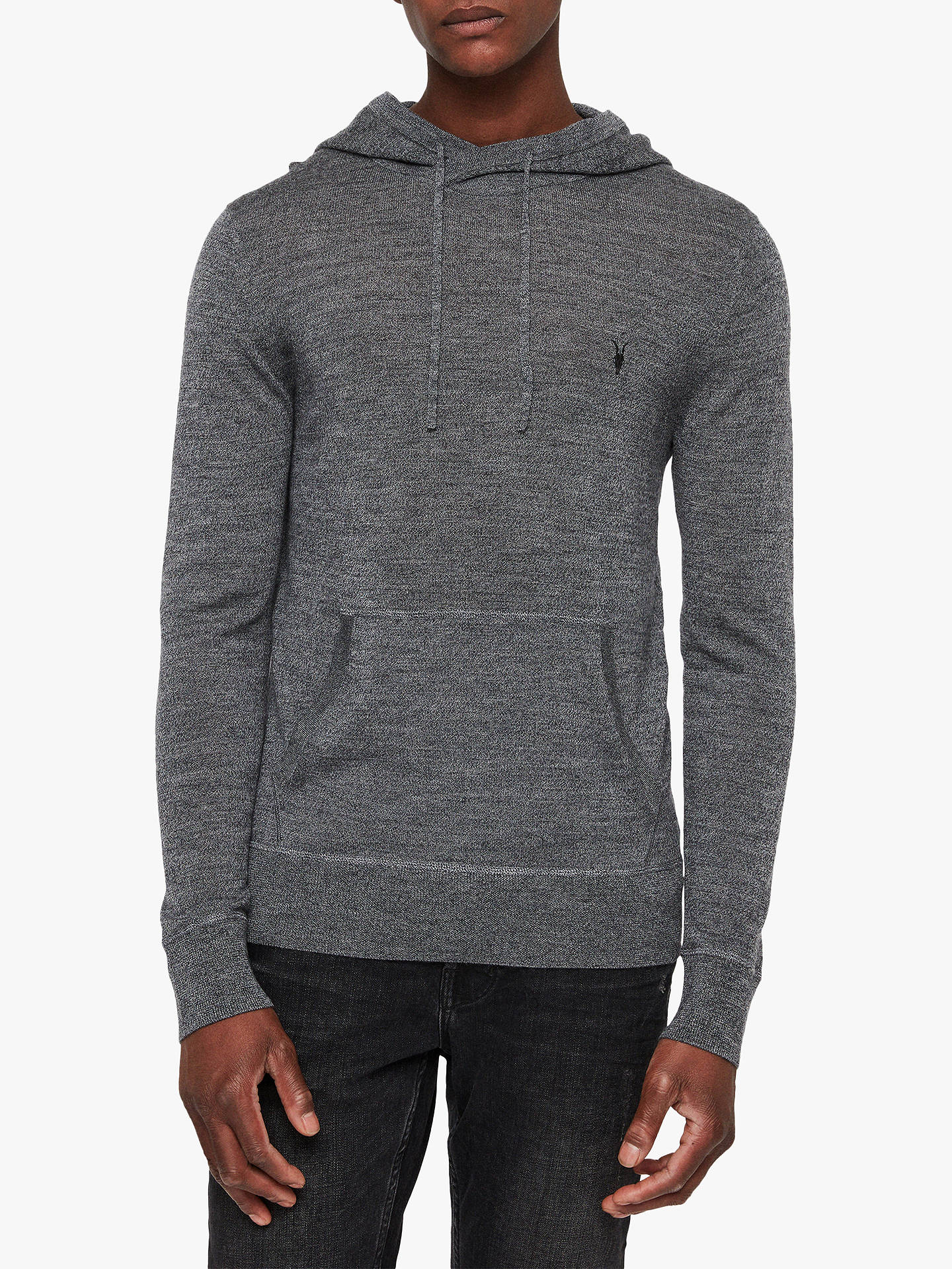 AllSaints Mode Merino Pullover Hoodie, Charcoal Mouline at John Lewis ...