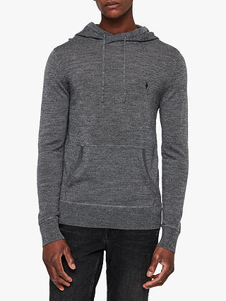 AllSaints Mode Merino Pullover Hoodie, Charcoal Mouline