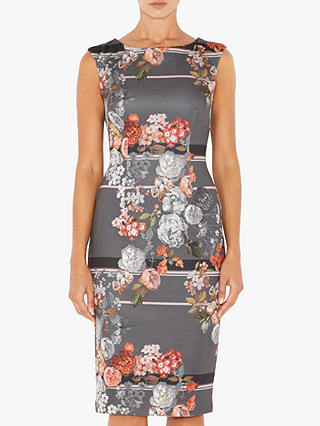 Adrianna Papell Royal Floral Lined Dress, Grey Multi