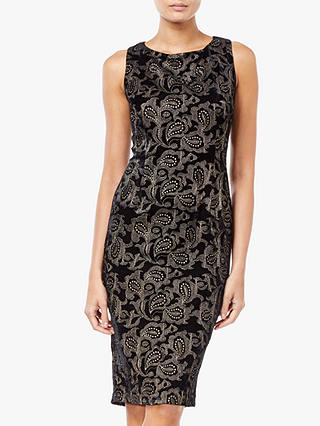 Adrianna Papell Embroidered Sheath Dress, Black/Champagne