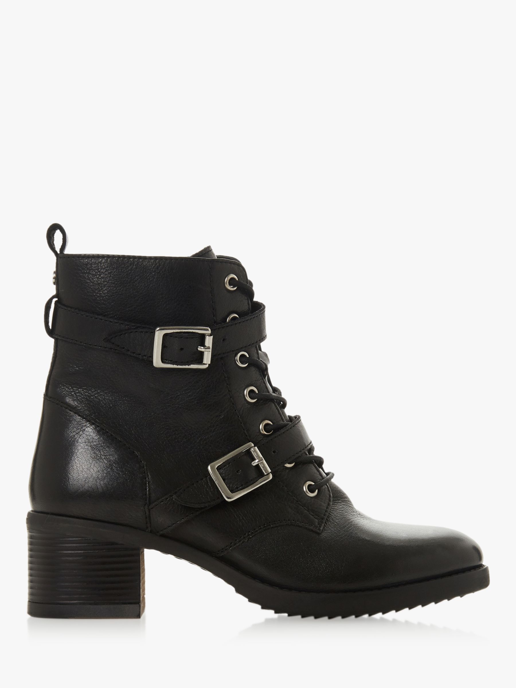 Dune Paxtone Buckle Lace Ankle Boots, Black Leather