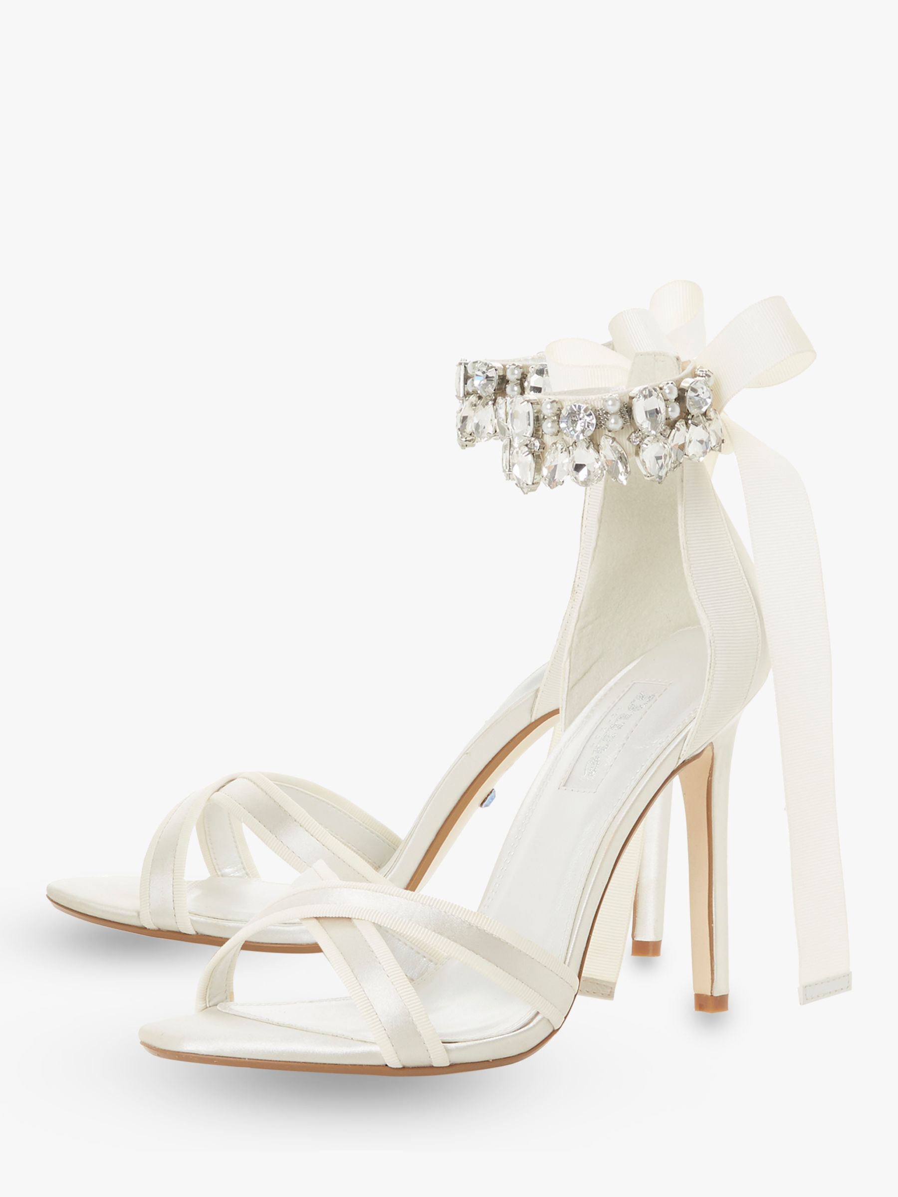 Dune Bridal Collection Mrs Crystal Ankle Tie Stiletto Sandals, Ivory
