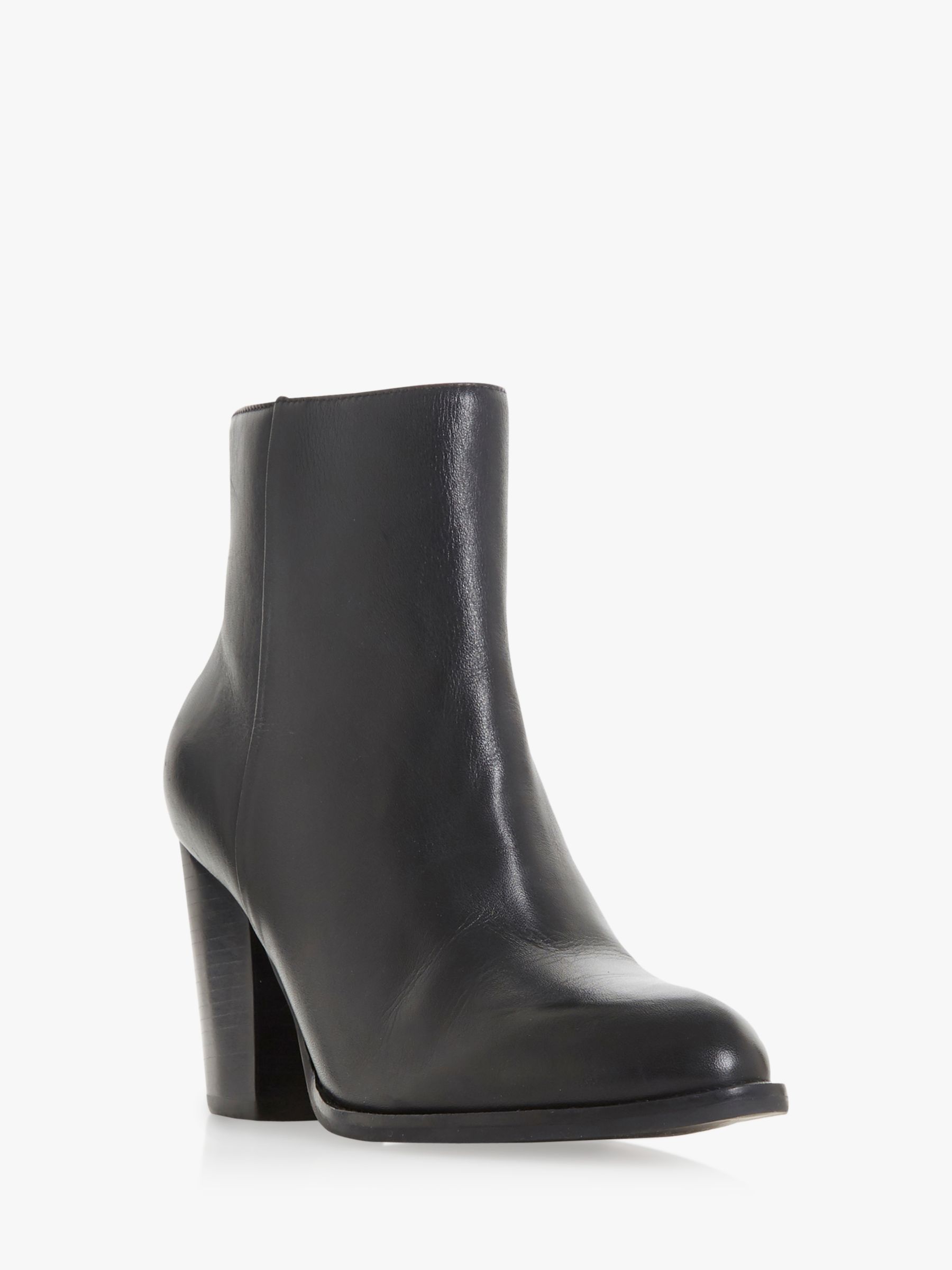 Dune Portray Leather Block Heel Ankle Boots, Black
