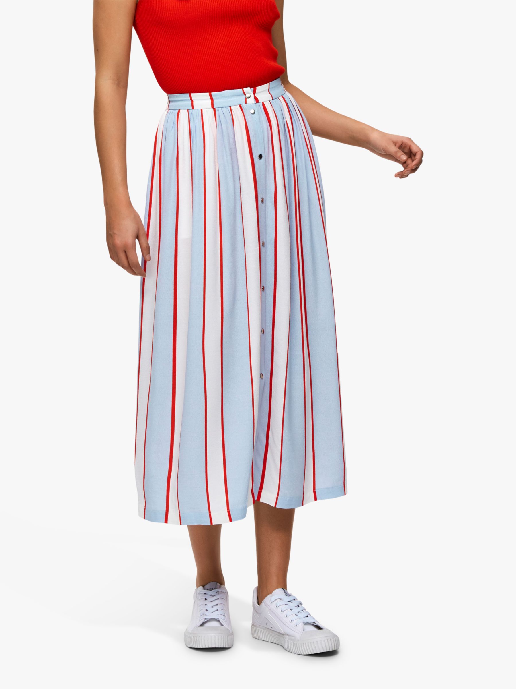 Selected Femme Rory Stripe Midi Skirt, Xenon Blue