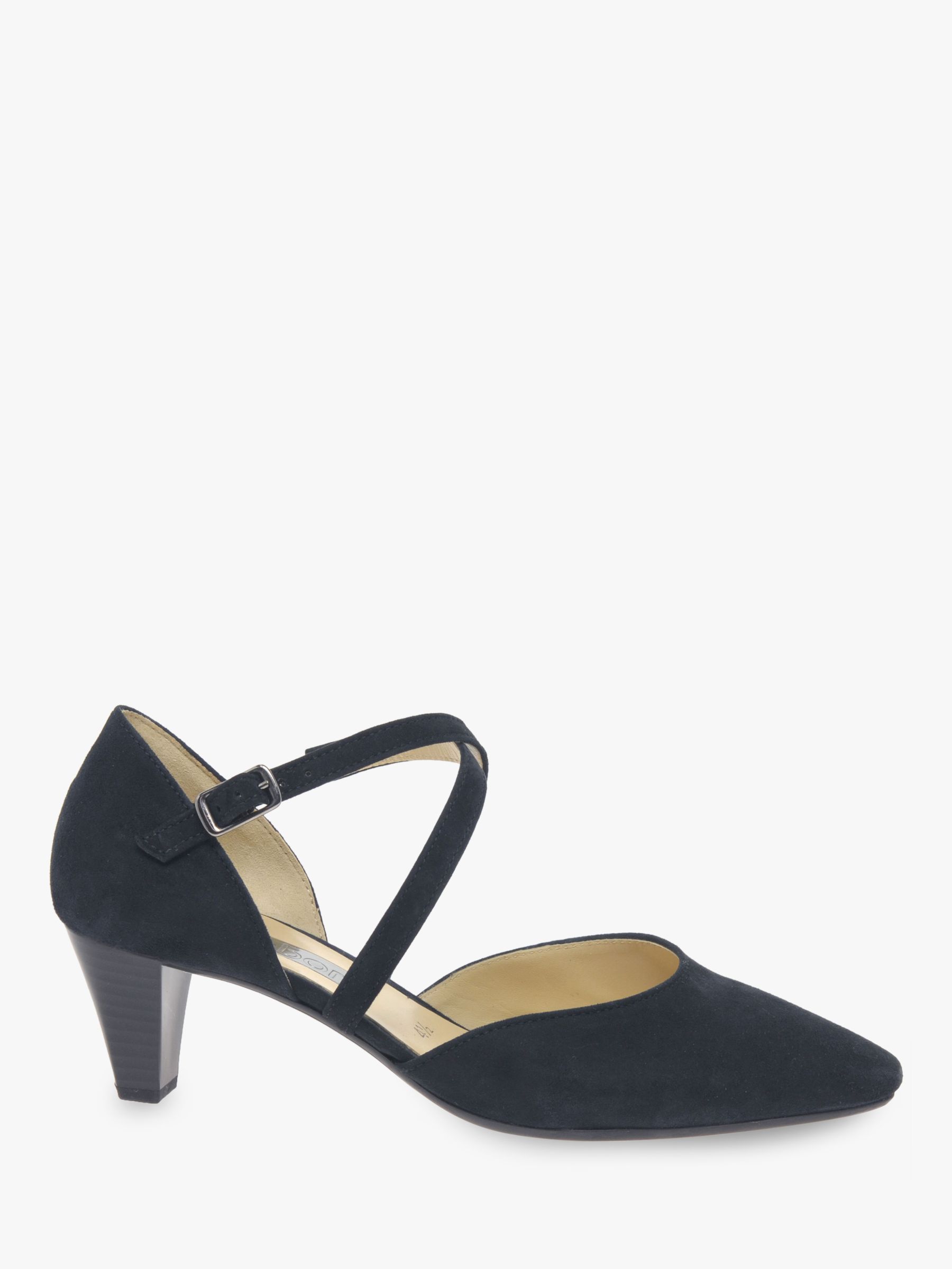 Gabor Callow Suede Cross Strap Court Shoes, Blue at John Lewis & Partners