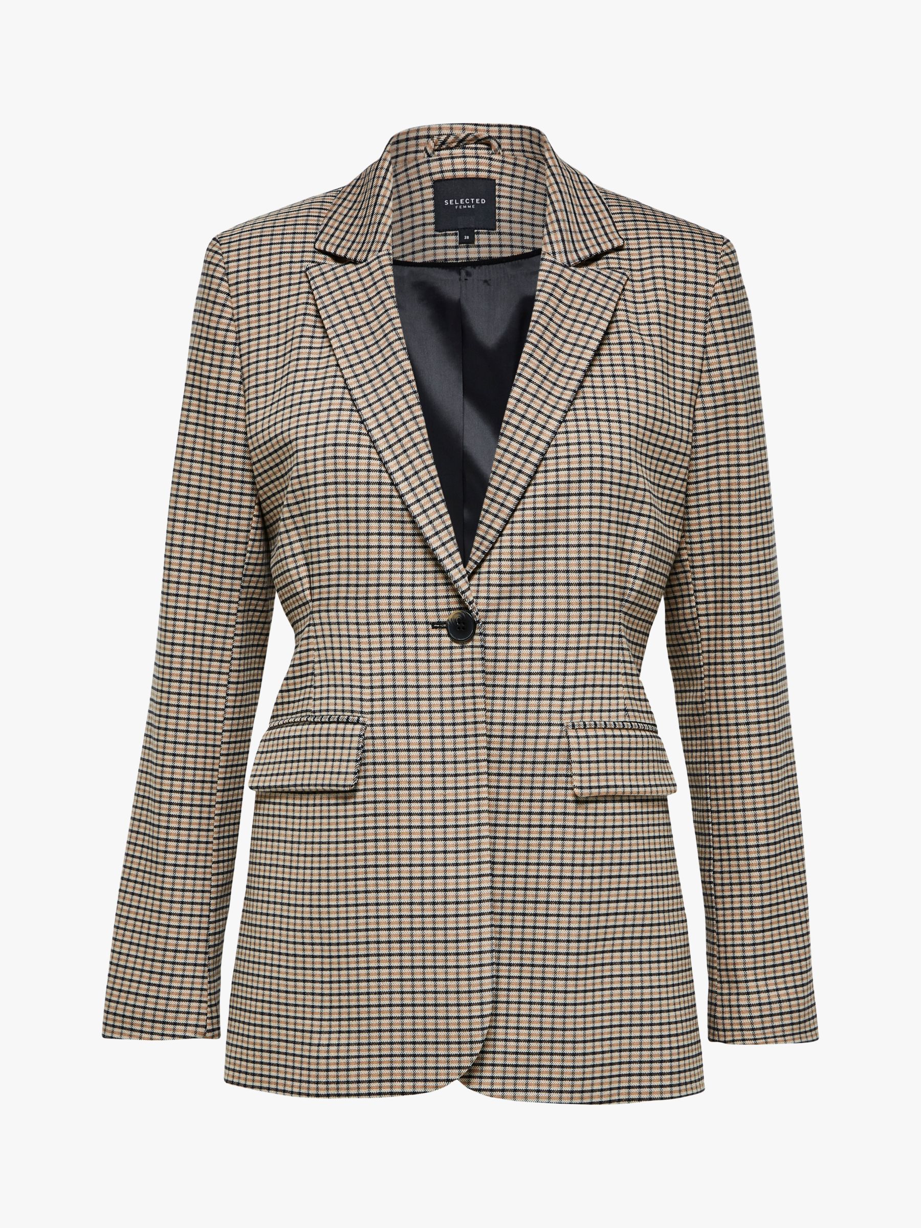 Selected Femme Margery Check Blazer, Brown at John Lewis & Partners