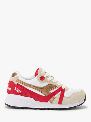 Diadora N9000 Lace Up Trainers, White/Fog/Gold