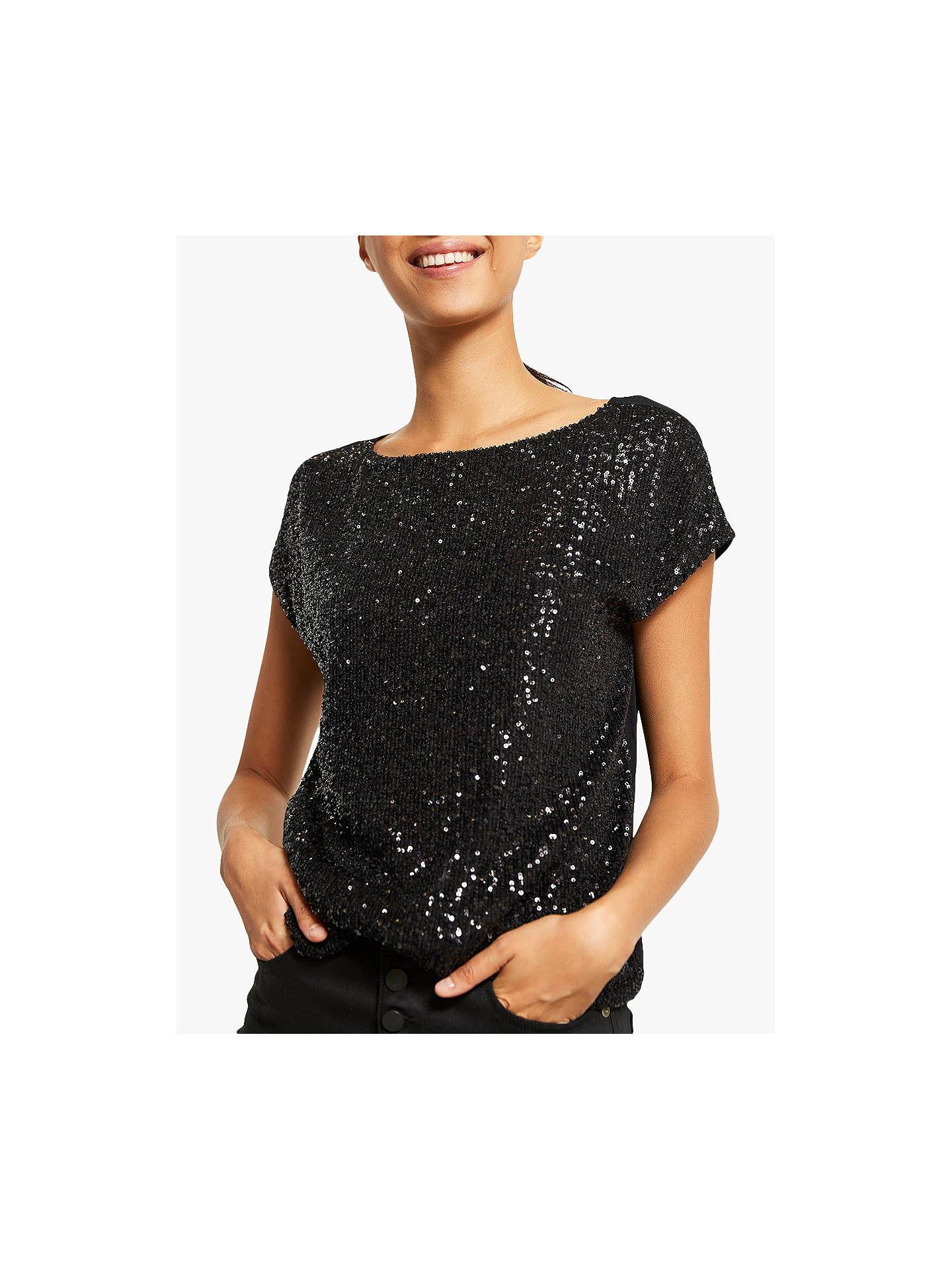 Mint Velvet Sequin T-Shirt | Black at John Lewis & Partners