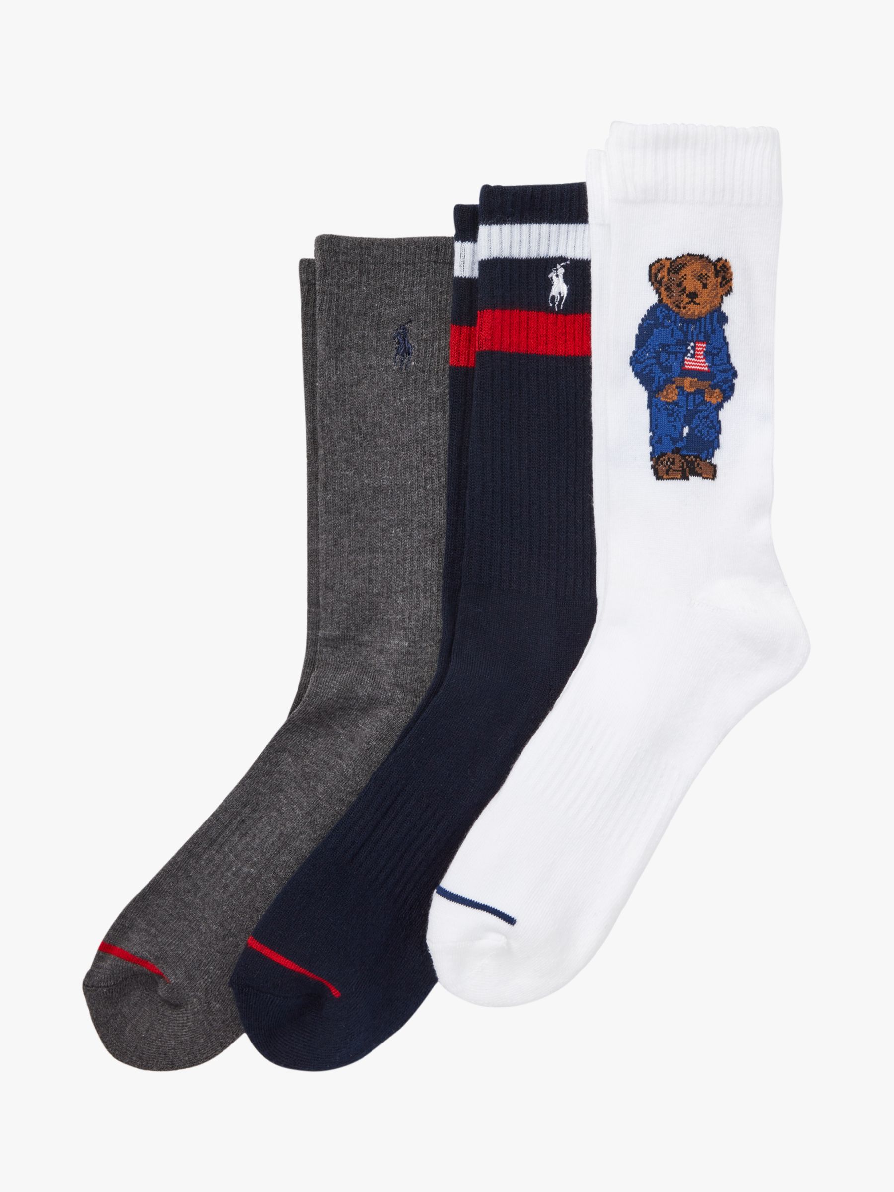 Polo Ralph Lauren Bear Print Sports Crew Socks, Pack of 3, One Size ...