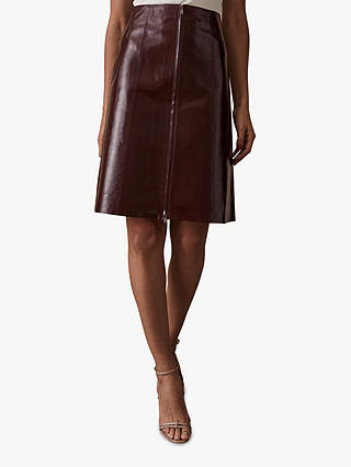 Reiss Hanna Patent Leather Skirt, Oxblood