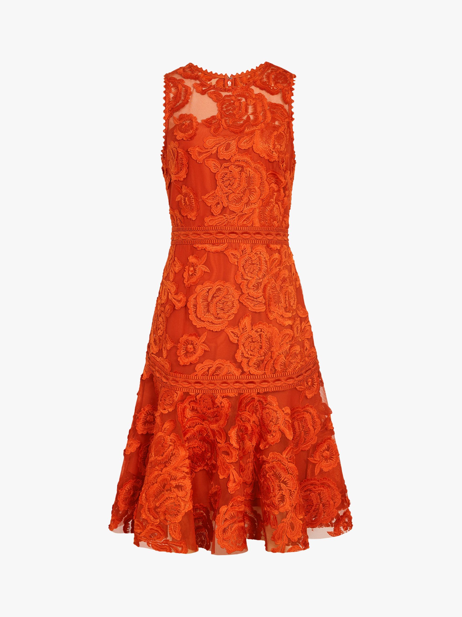 Reiss Adia Lace Panel Dress | Winter Orange at John Lewis & Partners