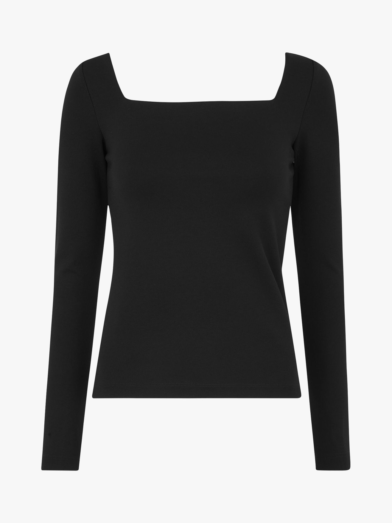 Whistles Square Neck Long Sleeve Top, Black at John Lewis & Partners