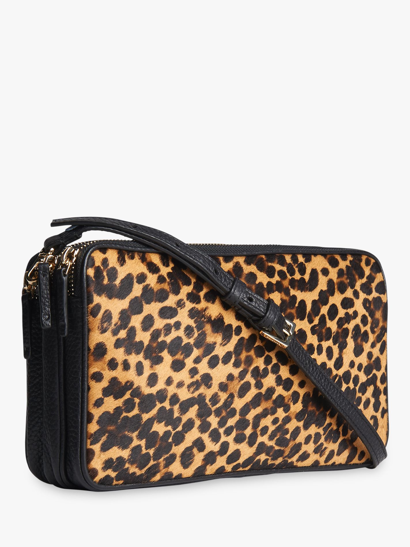 Whistles Cornelia Leather Triple Zip Bag, Leopard Print at John Lewis & Partners