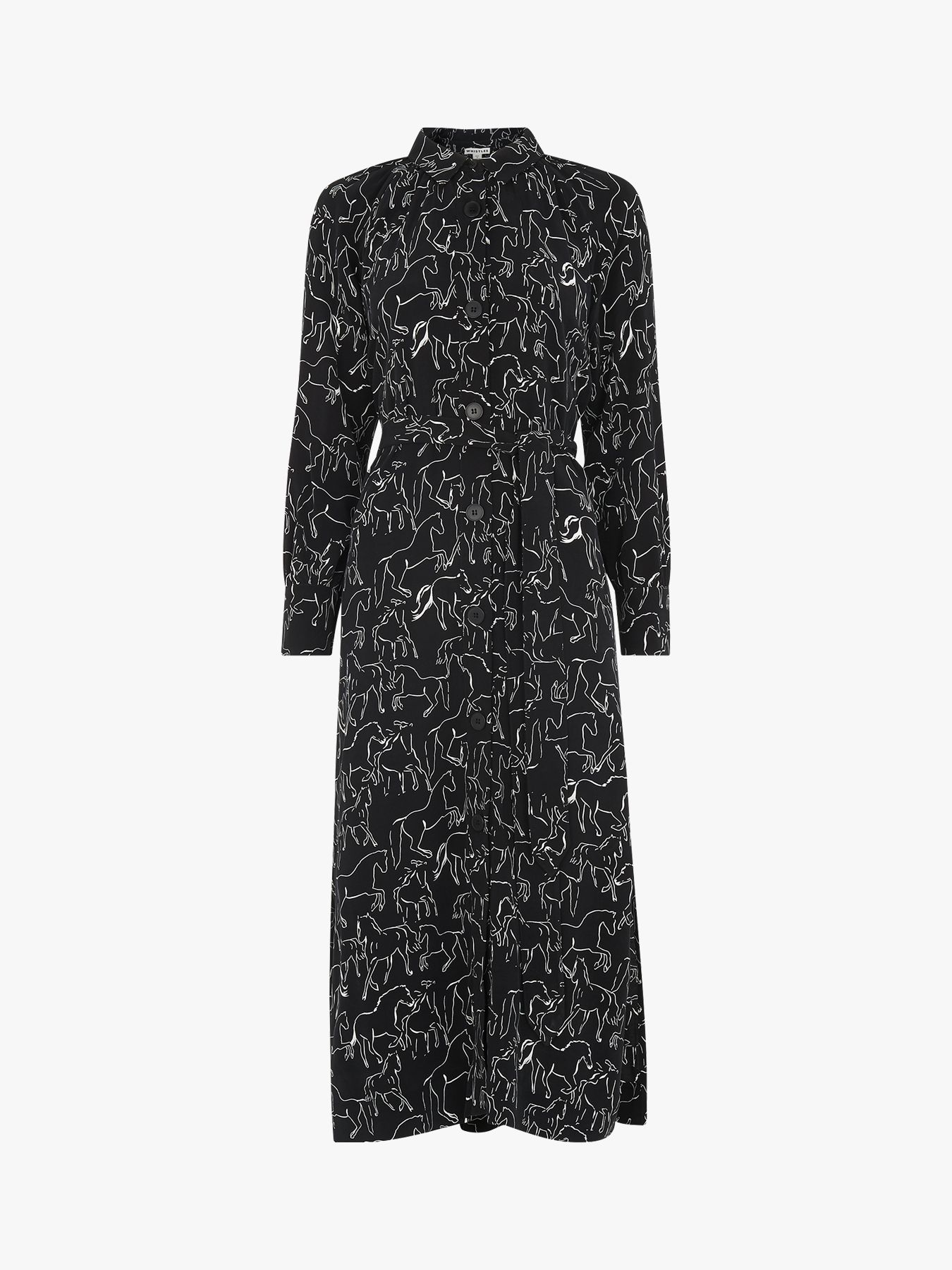 Whistles Stallion Print Shirt Dress, Black/White at John Lewis & Partners