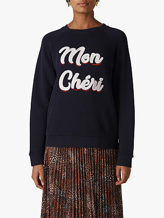 Whistles Mon Cheri Embroidered Sweatshirt, Navy