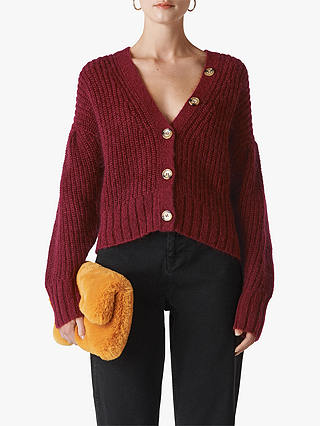 Whistles Mohair Blend Cropped Cardigan, Burgundy