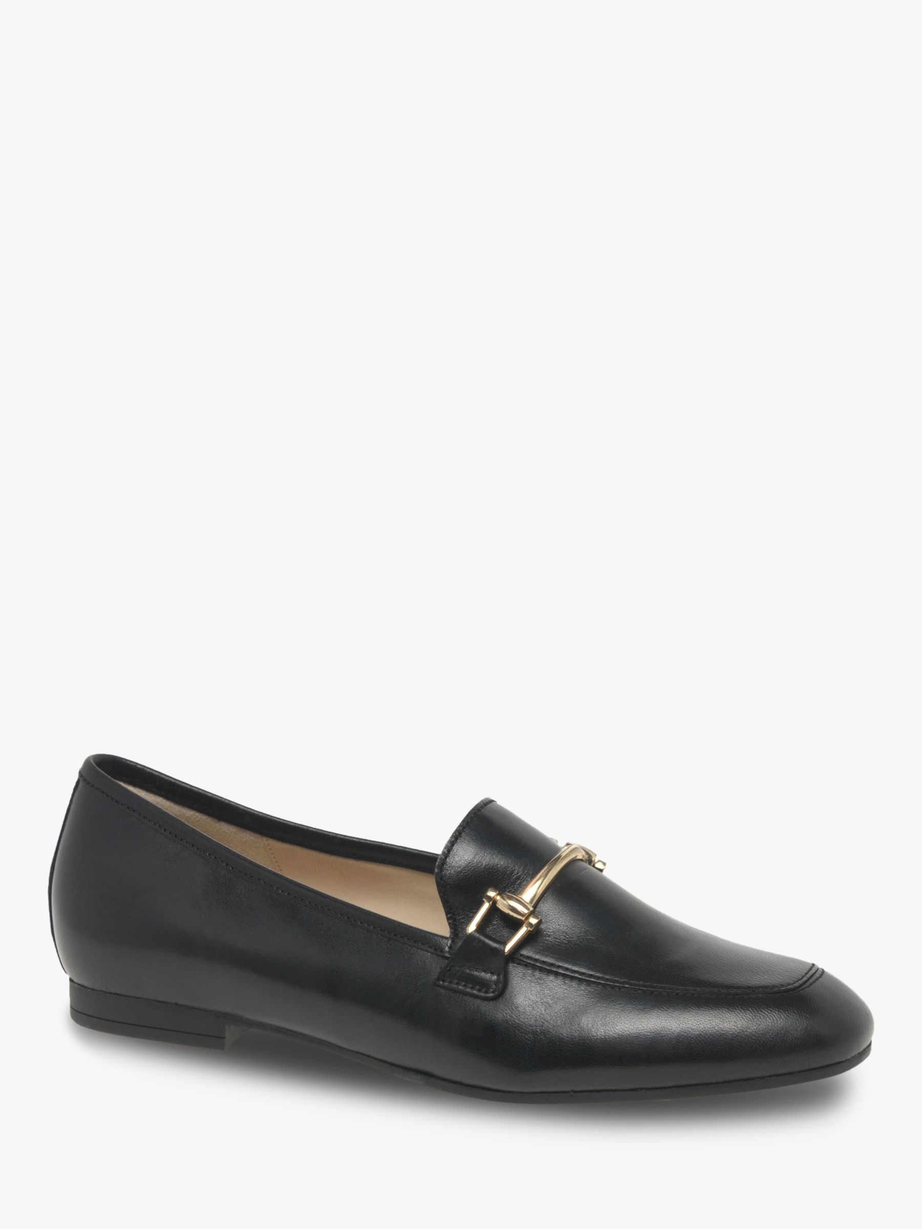 Gabor Serin Leather Gold Trim Loafers, Black at John Lewis & Partners