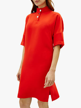 Jaeger Crepe Button Detail Dress, Red