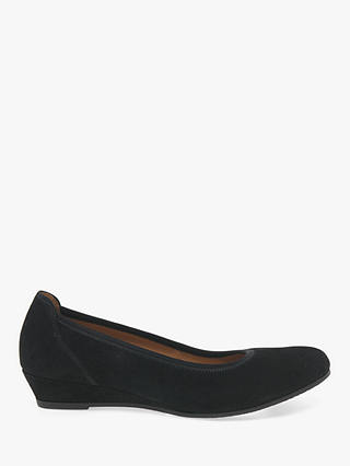 Gabor Chester Wide Fit Suede Wedge Heeled Pumps, Black
