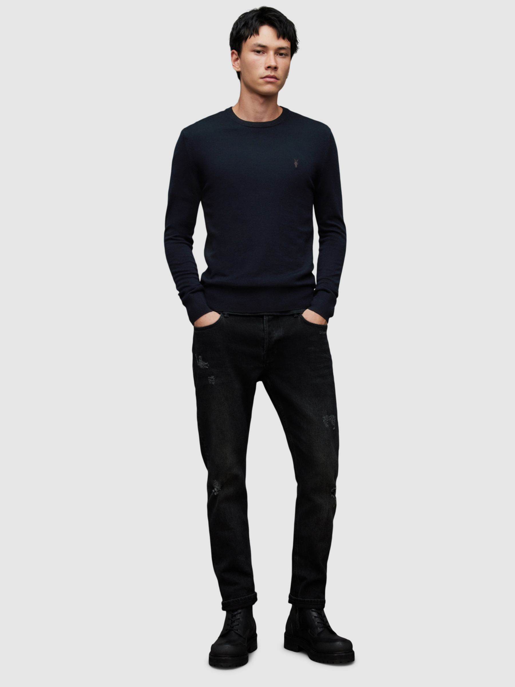 AllSaints Mode Merino Crew Neck Jumper, Ink Navy at John Lewis & Partners