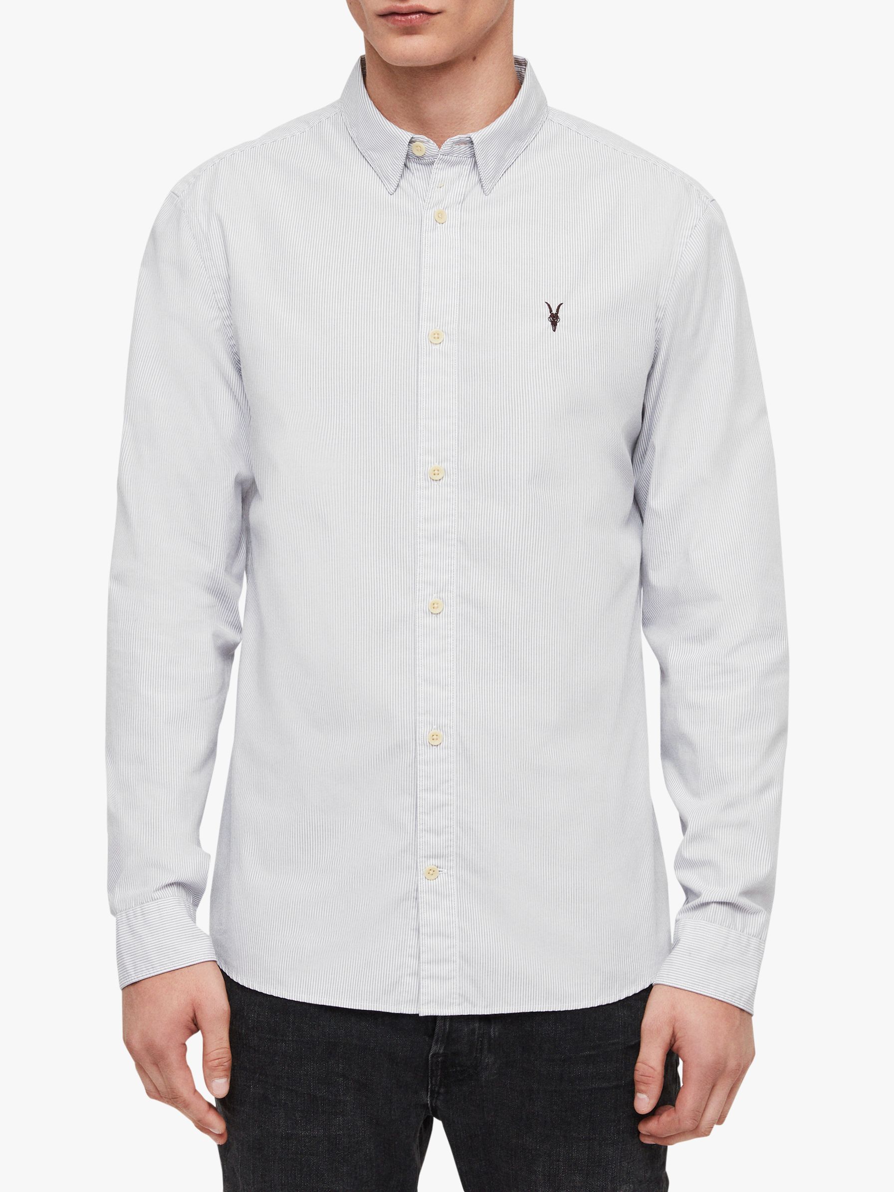 Allsaints Easton Pinstripe Shirt White Grey At John Lewis Partners