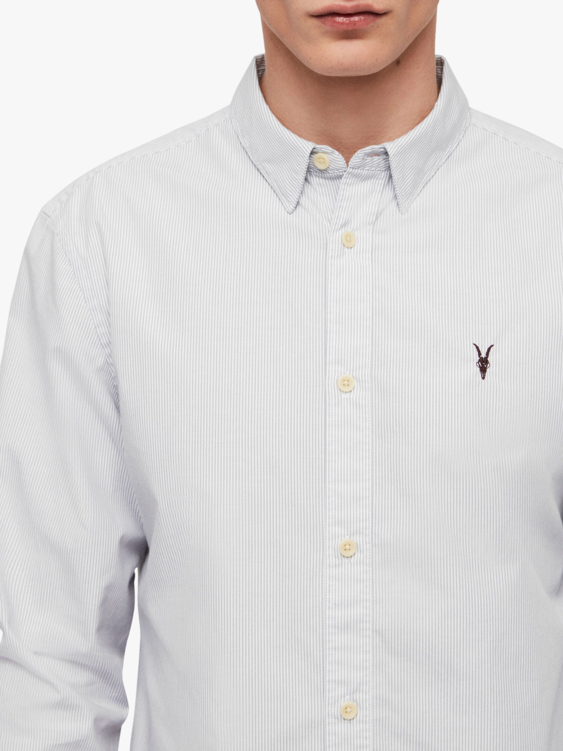 Allsaints Easton Pinstripe Shirt White Grey At John Lewis Partners