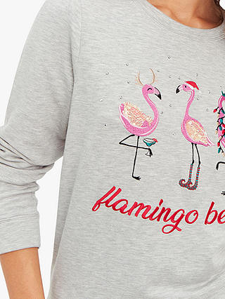 Oasis Flamingo Bells Christmas Jumper, Pale Grey