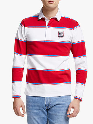 Gant Le Mans Long Sleeve Striped Polo, Mens Red And White Striped Long Sleeve Polo Rugby Shirt
