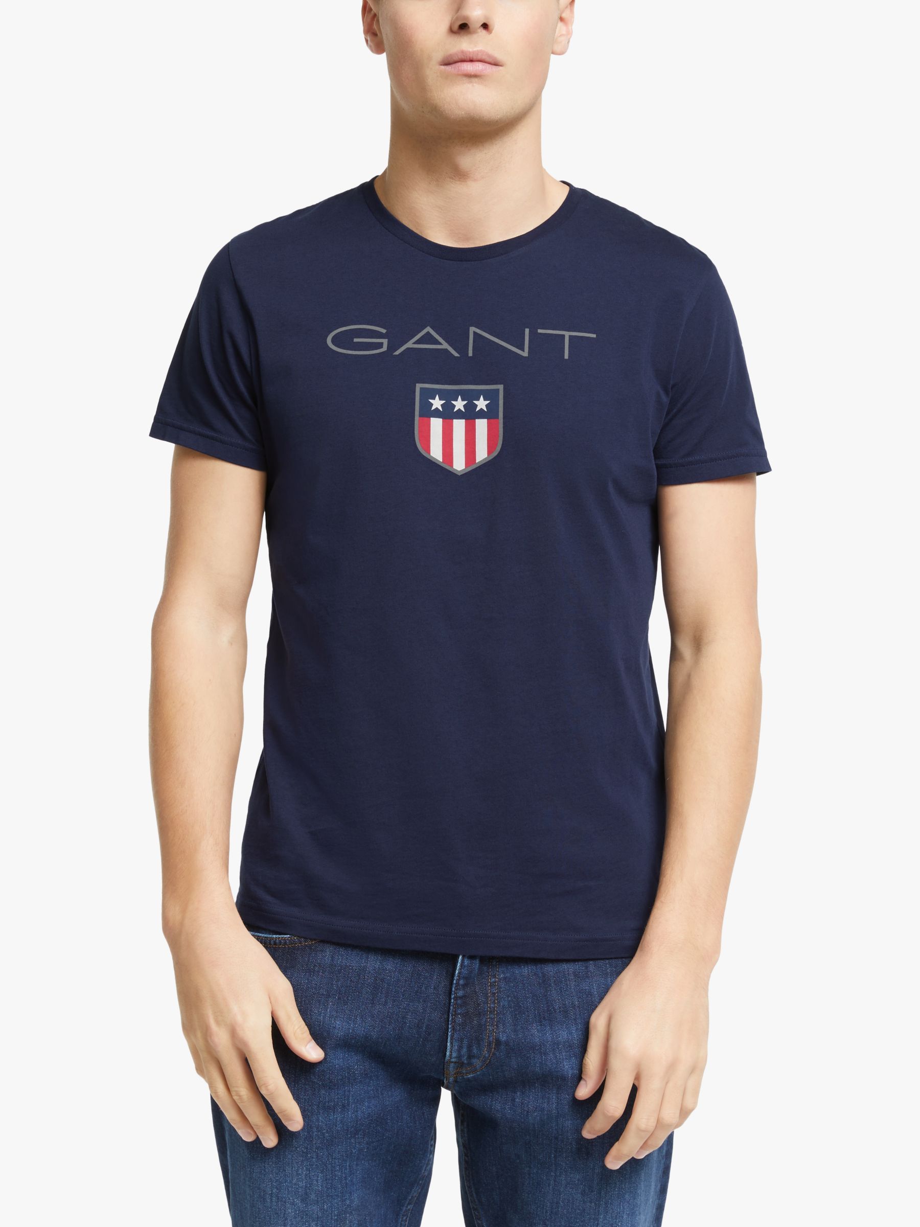 GANT Shield Logo T-Shirt, Navy at John Lewis & Partners