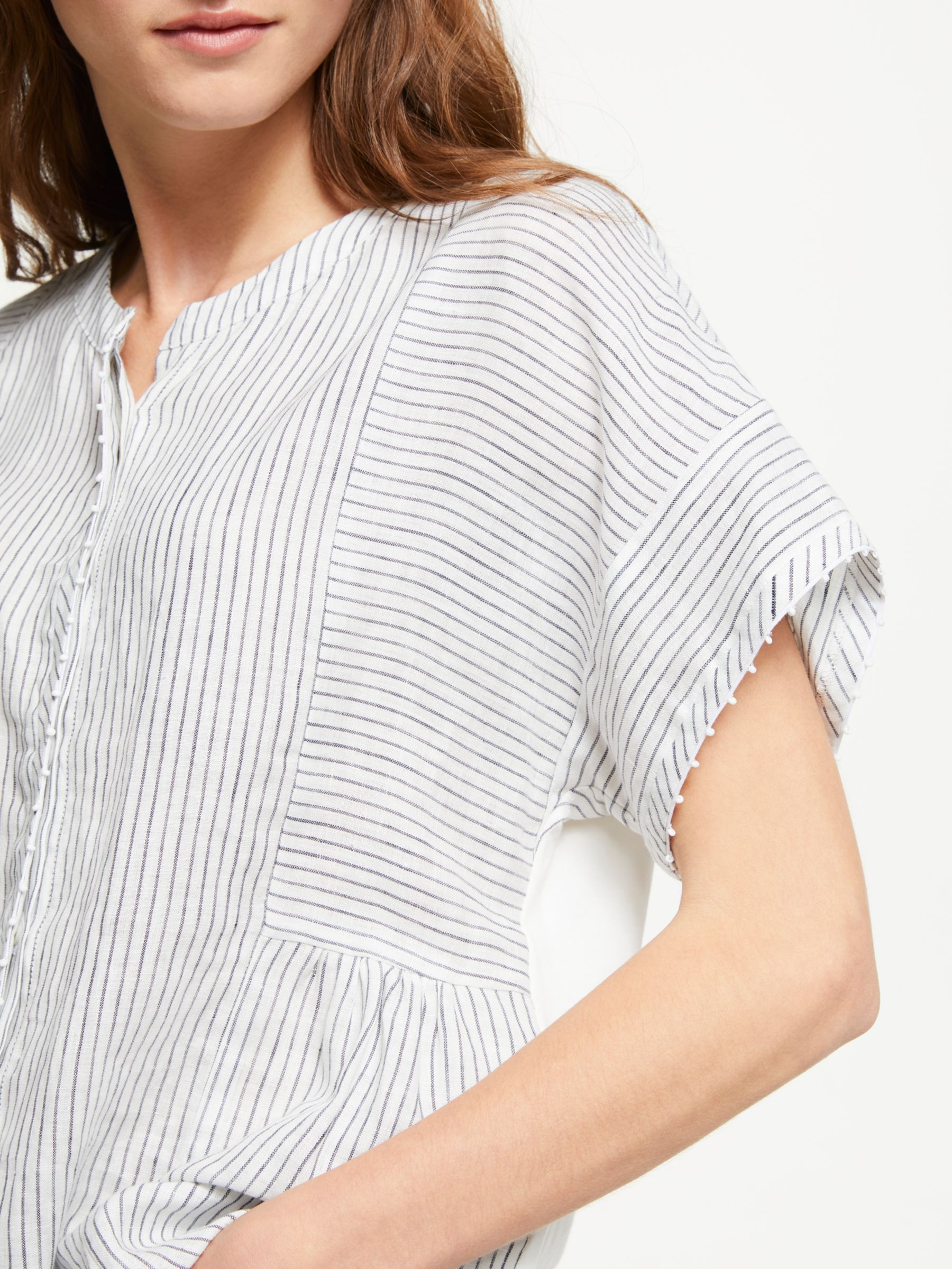 Weekend MaxMara Linen Short Sleeve Striped Shirt, Navy/White