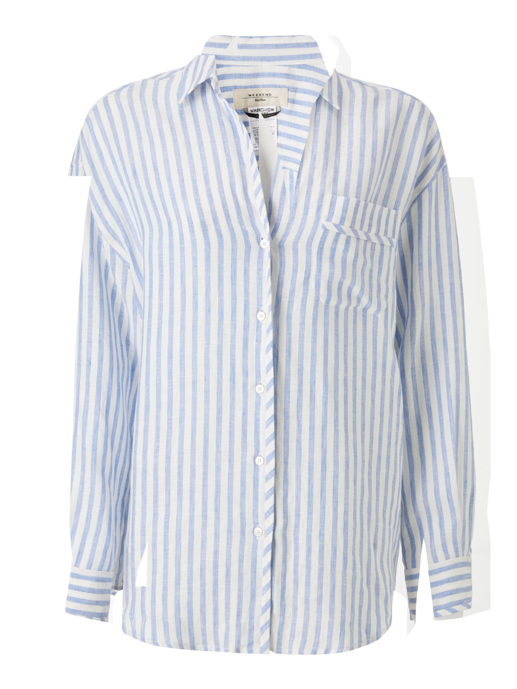 Weekend MaxMara Linen Stripe Shirt, Light Blue at John Lewis & Partners