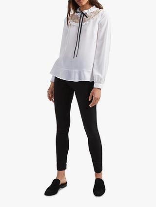 French Connection Tie Neck Crepe Top, Winter White