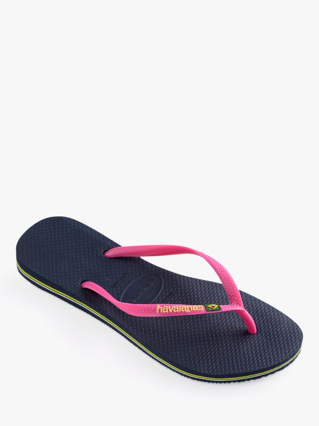 Havaianas Slim Brasil Logo Flip Flops Navy Pink 3 4