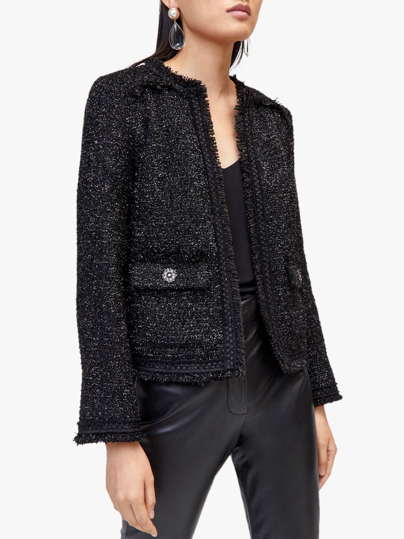 Warehouse Sparkle Tweed Jacket, Black at John Lewis & Partners