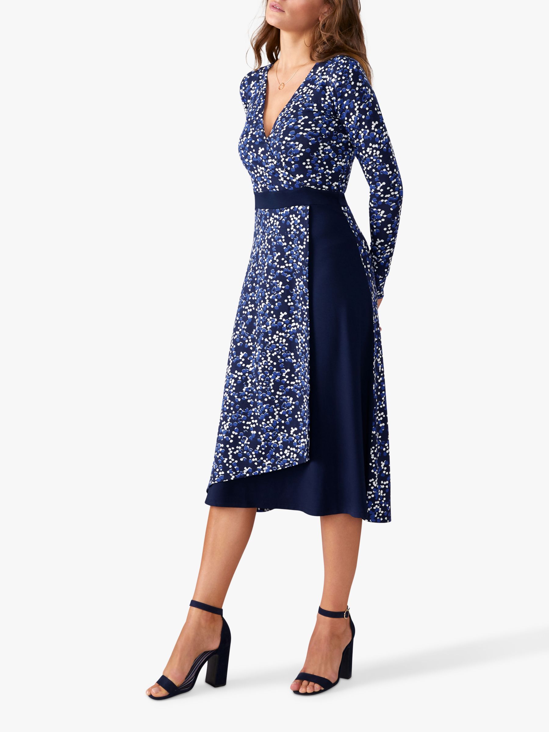 Pure Collection Jersey Wrap Dress, Navy Spot