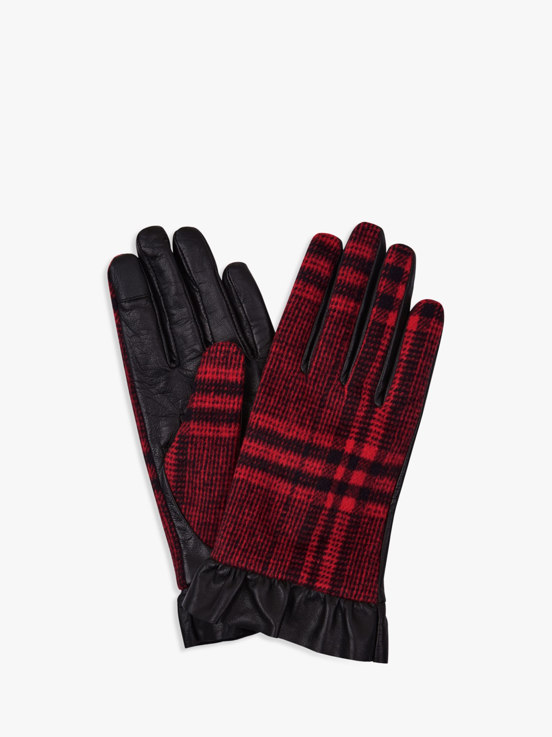 Hobbs Mia Check Leather Gloves, Black Red