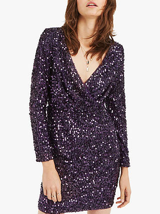 Oasis Sequin Wrap Dress, Mid Purple