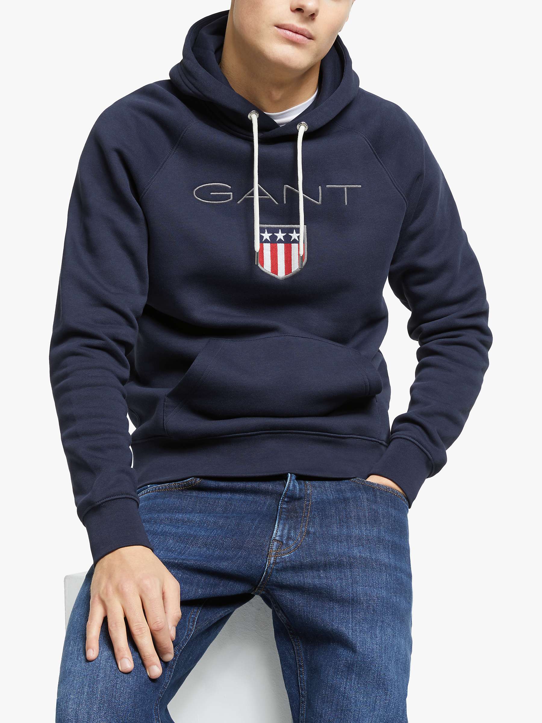 gym and workout clothes Hoodies GANT Cotton D1 Archive Shield Hoodie in Blue for Men Mens Clothing Activewear 