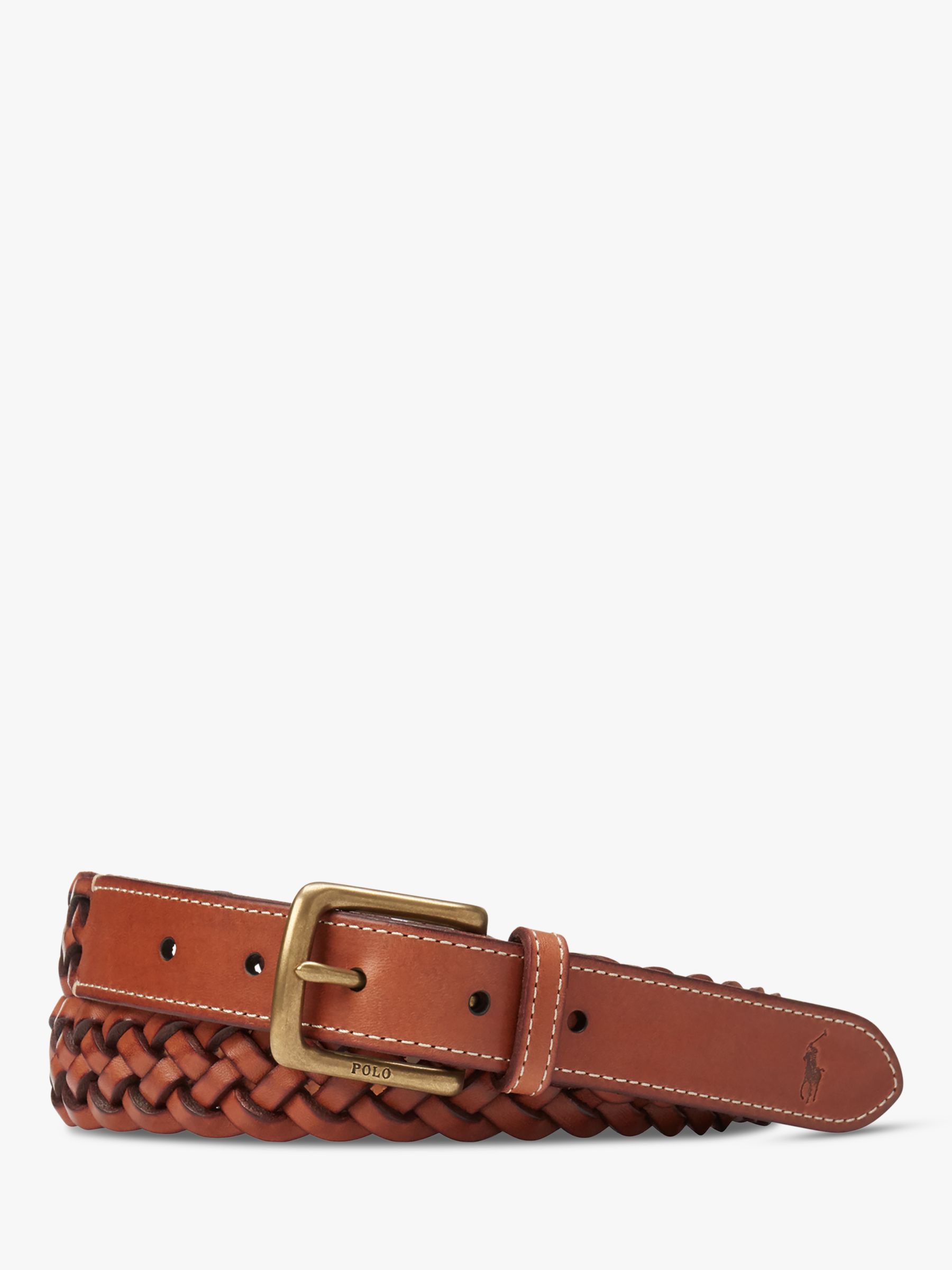 Polo Ralph Lauren Braided Leather Belt, Brown at John Lewis & Partners