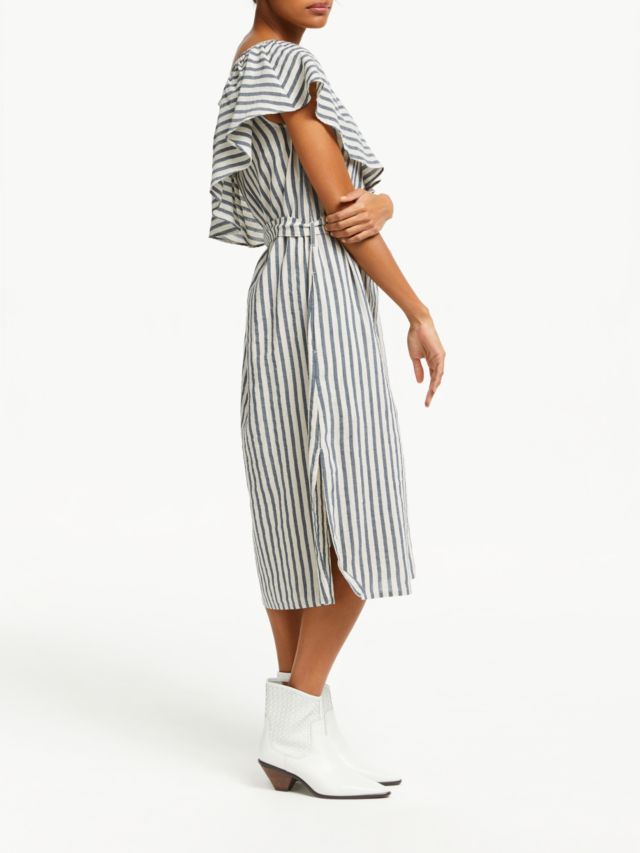 AND/OR Petra Stripe Midi Dress, White/Black, 16